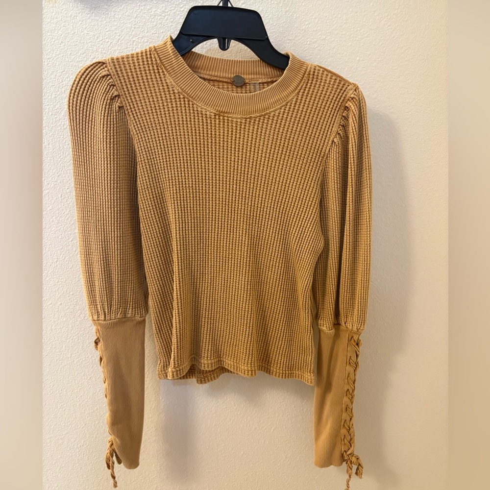 Free People Camel Waffle Knit Blouse